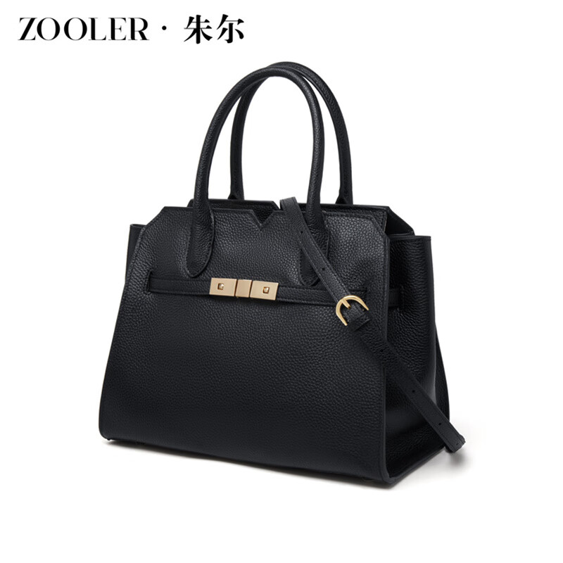 朱爾（ZOOLER）輕奢真皮包包女士2025新款時(shí)尚鉑金包大容量媽媽包中年手提包 大氣黑【質(zhì)感頭層牛皮材質(zhì)】