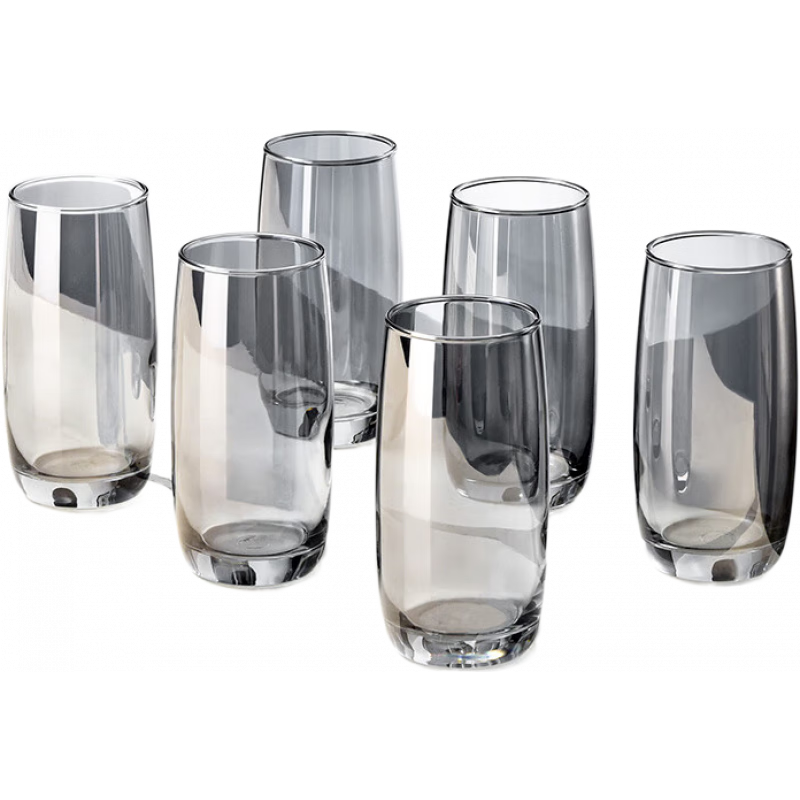 鸥欣（Ocean）冷水壶耐高温家用玻璃冷水壶客厅凉水杯冷水壶泡茶壶套装 Ivory_Hi_Ball370ml烟灰色x6