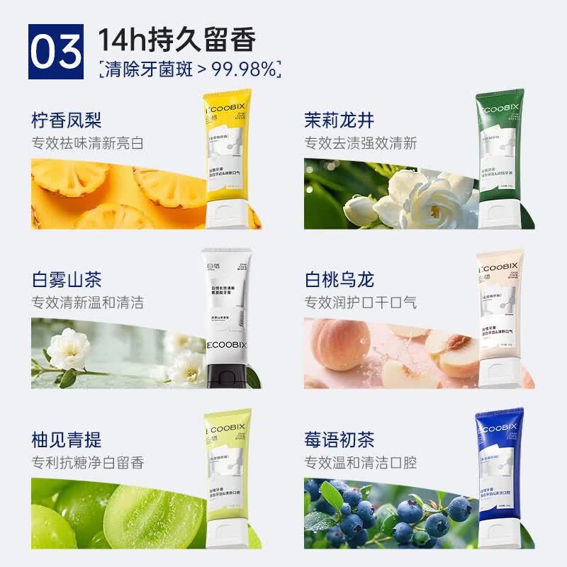 白惜氨基酸牙膏100g含氟抗糖净白清洁口腔气白皙清新成人正品保证 柠香凤梨 100g*1支 【清新口气推荐】