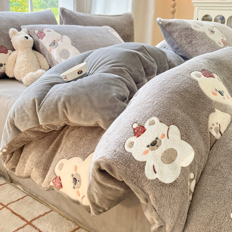 麦琪娜 雪花绒单被套双人被套单品被套水晶绒金貂绒单被套 绒毛细密柔软舒适 20支 呆萌小熊 200cm*180cm