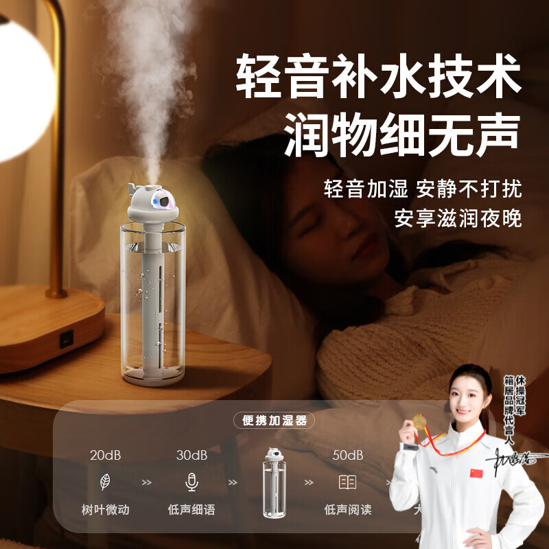 贺物加湿器迷你卧室婴儿家用便携小型无线空气低噪加湿桌面喷雾补水床头大容量加湿 【充电款-白色】缓解空气干燥