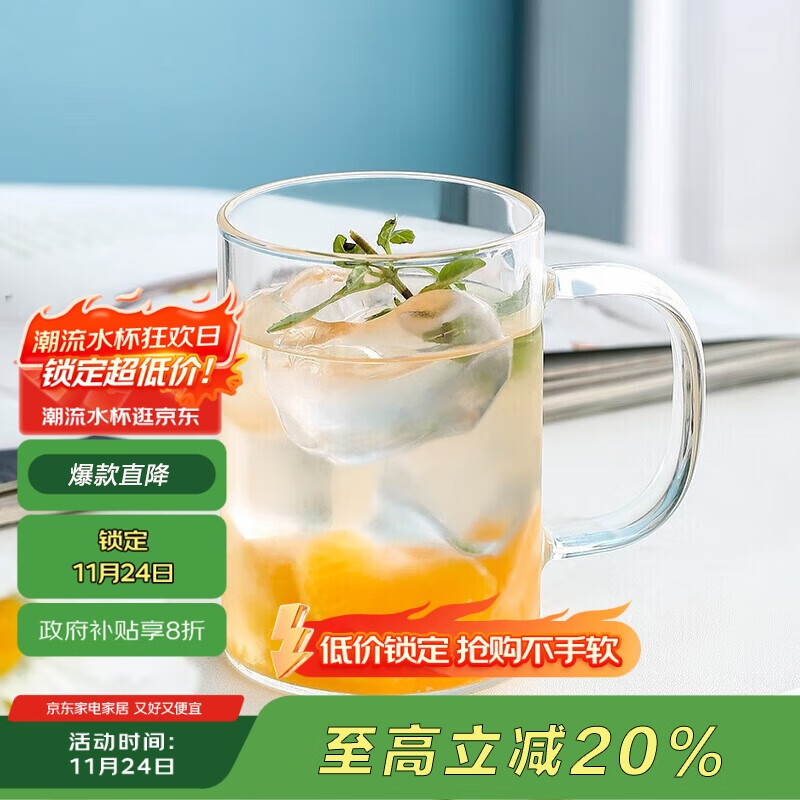 唯铭诺玻璃杯耐高温泡茶杯子男士办公室带把喝水杯单层高硼硅玻璃杯