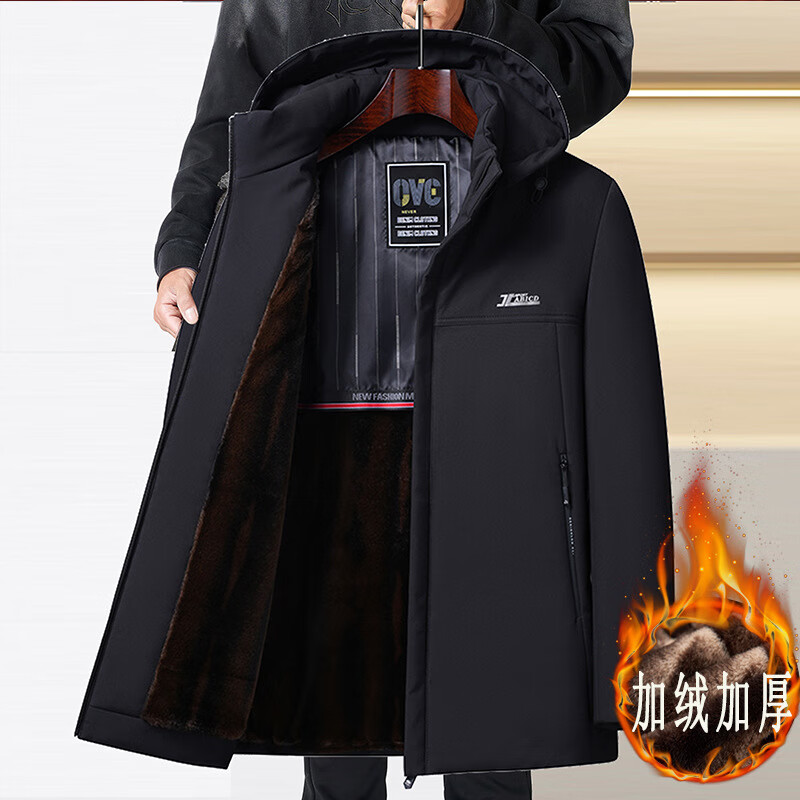 3687派克服冬季男士保暖棉衣中老年棉袄宽松加绒加厚中长款棉服zh 3687派克服【黑色】 L （建议95-110斤）