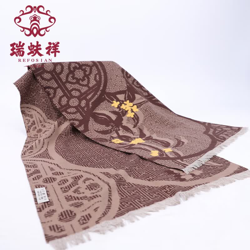 瑞蚨祥真絲圍巾中國風(fēng)錦鯉云游真絲拉絨披肩秋冬保暖圍脖禮盒裝 山寺桂子