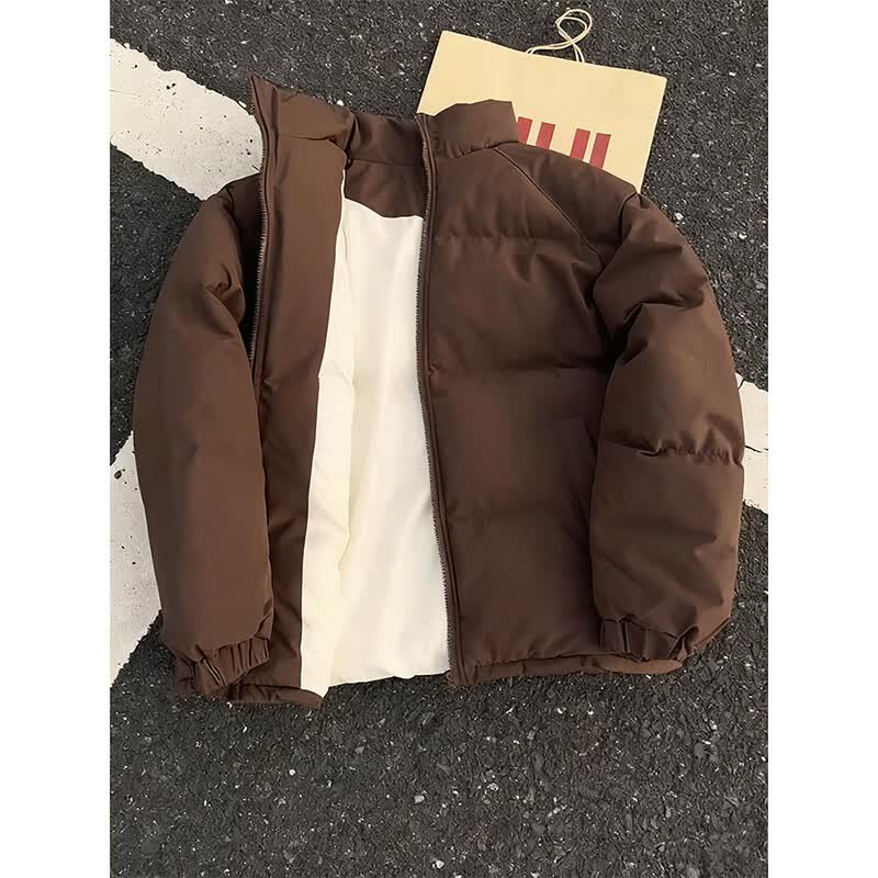 武楠美拉德短款棉服男款冬季加厚保暖面包服美式情侣立领棉衣外套男女 咖啡色 XL