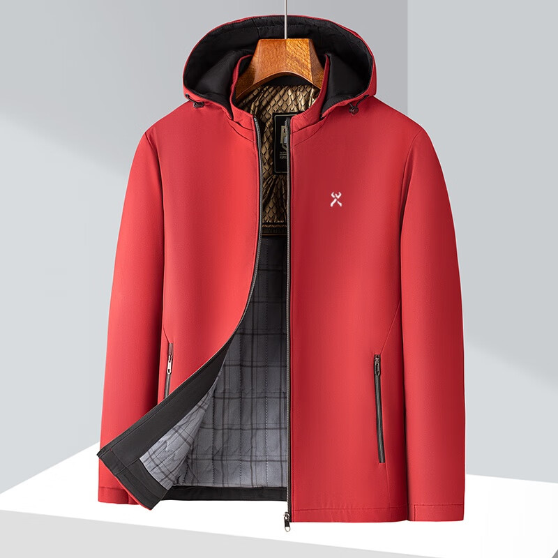 KBHONG劲霸春秋新款夹克休闲保暖夹棉外套中老年轻奢商务可拆卸连帽棉衣 藏青夹棉 4XL 建议体重【180斤以上】