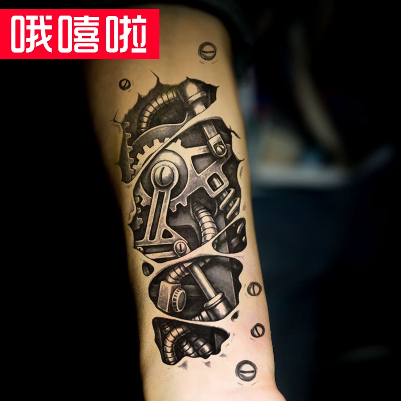 哦嘻啦3d机械臂纹身贴防水男 仿真防水纹身男女 花臂刺青逼真手臂花臂