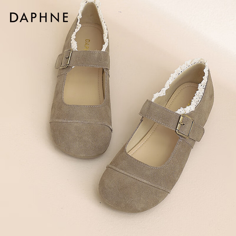 达芙妮勃肯鞋女款2025春季新款女鞋浅口蕾丝单鞋女森系芭蕾舞风JL 棕色 37