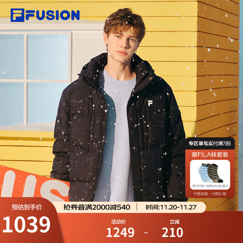 FILA FUSION斐乐潮牌情侣款羽绒服2025冬季新款宽松保暖连帽外套 正黑色-BK M 170/92A/M