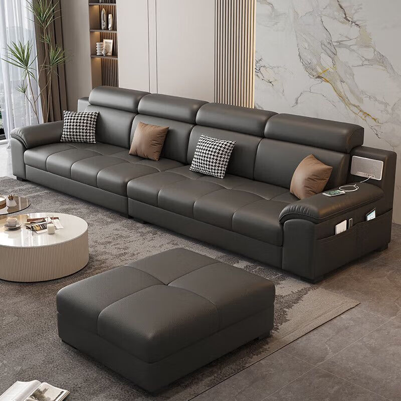 欧卡蔻2025新款沙发客厅现代极简轻奢一字型头层牛皮大小户型高靠背沙发 头层牛皮+松木框架 多人位 3.2m 直排