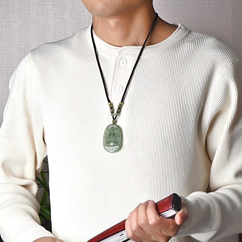 百星一月 和田玉本命佛玉石吊坠 晴水色本命男女款玉佩 生肖鼠/千手观音