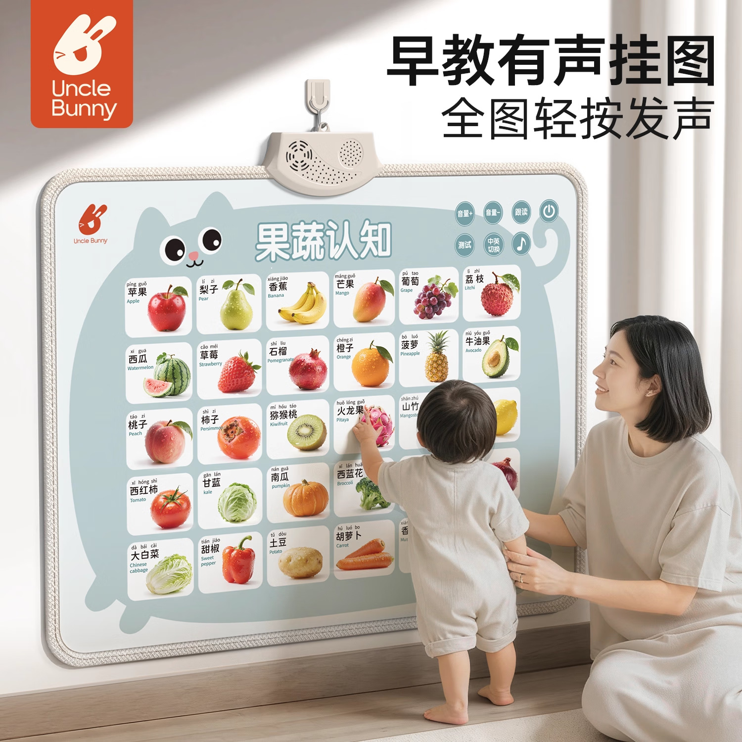 兔蜀蜀有声挂图早教认知0-3岁儿童玩具拼音点读发声墙贴宝宝新年礼物 【0-2岁推荐】人物+果蔬+动物+交通