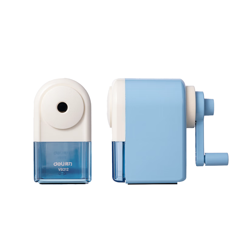 得力（deli）【全网低价】简约手摇削笔机粗细可调卷笔刀自动进笔排断芯转笔刀削笔刀学生文具开学生日礼物蓝