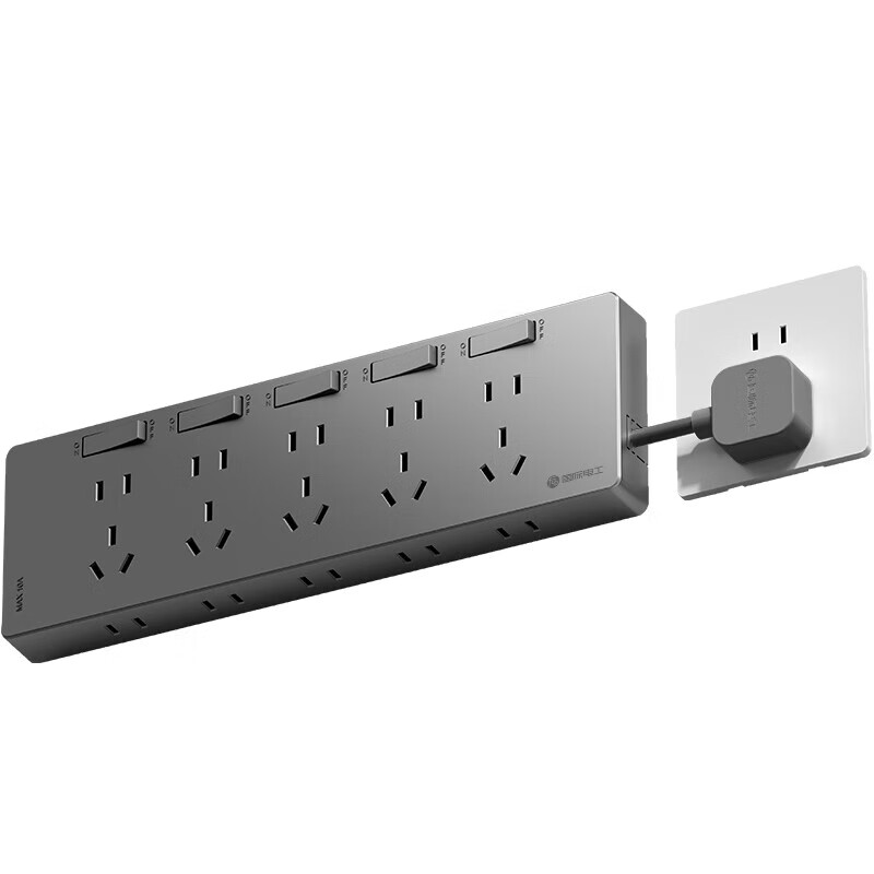 国际电工(FDD)免接线直插拓展扩展插座独立开关厨房家用排插多功能带线扩展插板 灰色短线-三开21孔-向右扩展