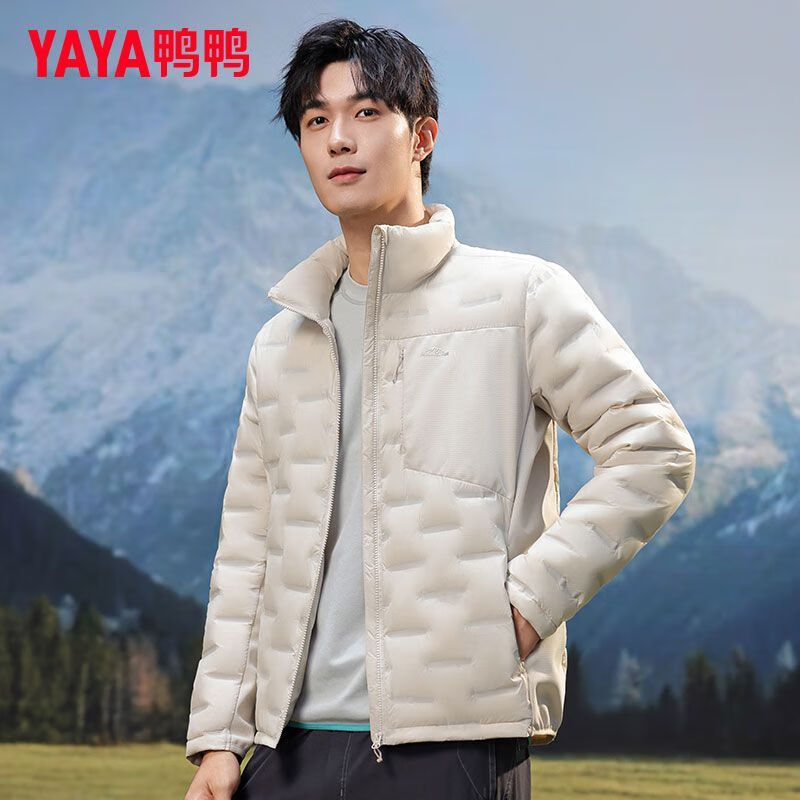鸭鸭（YAYA）轻薄立领羽绒服男时尚简约秋冬新款男士百搭保暖防风潮流鸭绒外套 碳灰色 S 90-115斤