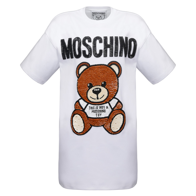MOSCHINO 莫斯奇诺 泰迪熊系列短袖圆领长裙 女款 白色 40码 E V0462 0526 1001 40