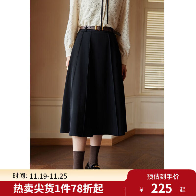 独束[神裙3.0版]独束大码女装高腰半身裙女秋冬微胖mm遮胯显瘦A字裙 静谧黑 M