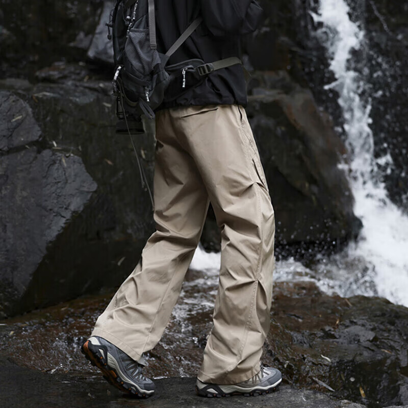 花花公子(PLAYBOY)冲锋裤男2025秋冬季新款伞兵休闲裤子男加绒宽松直筒 黑色 春秋款 XL (建议128-147斤)