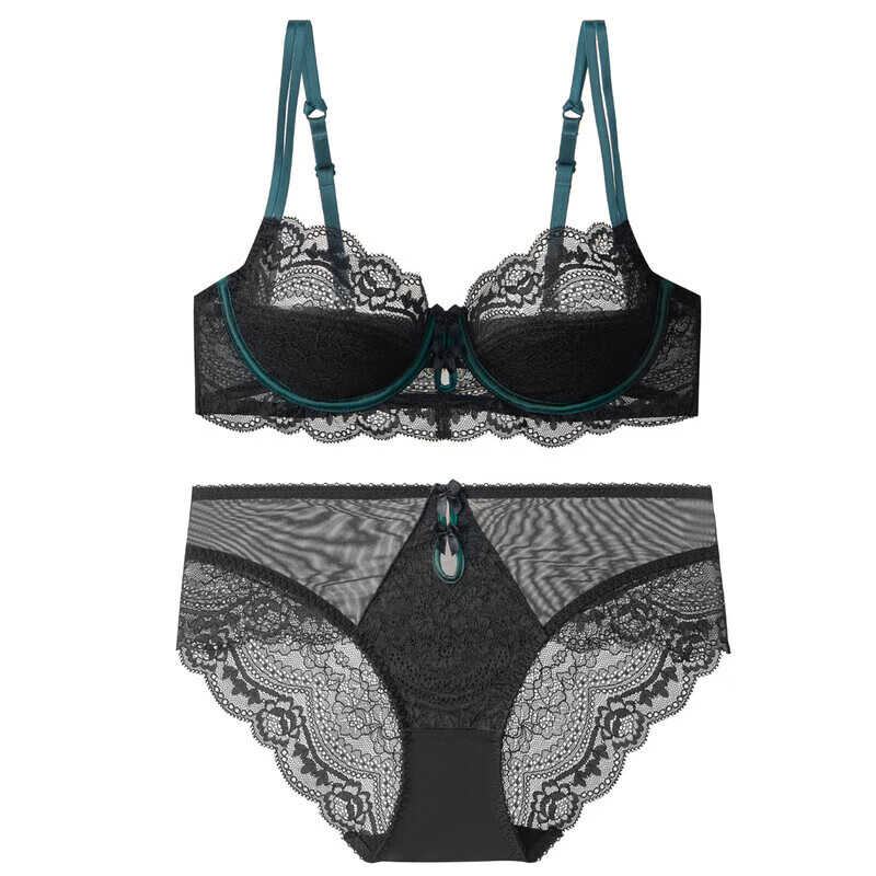 VICTTORIS BARS维多软钢圈大胸显小弹力带不滑肩红蕾丝性感薄款透气纯欲内衣套装 绿色套装 95C 95/42C配2XL码内裤