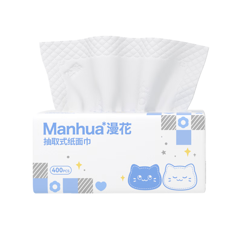 漫花抽纸纸巾5层400张囤货实惠餐巾纸卫生纸家庭装纸面巾擦手纸 5层 400张*6包