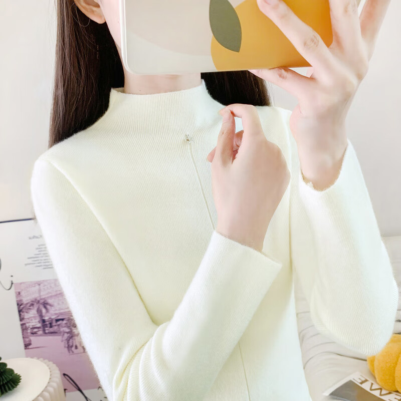 香影纯半高领毛衣打底衫2025新款女秋冬氛围感穿搭上衣温柔风百搭针织衫 蓝色 S (建议95-105斤)