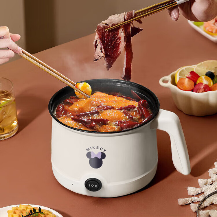 电煮锅小电锅电锅一体多功能锅宿舍用1-2人煮面锅 不锈钢内胆单锅1.4L【0.65m电源线】