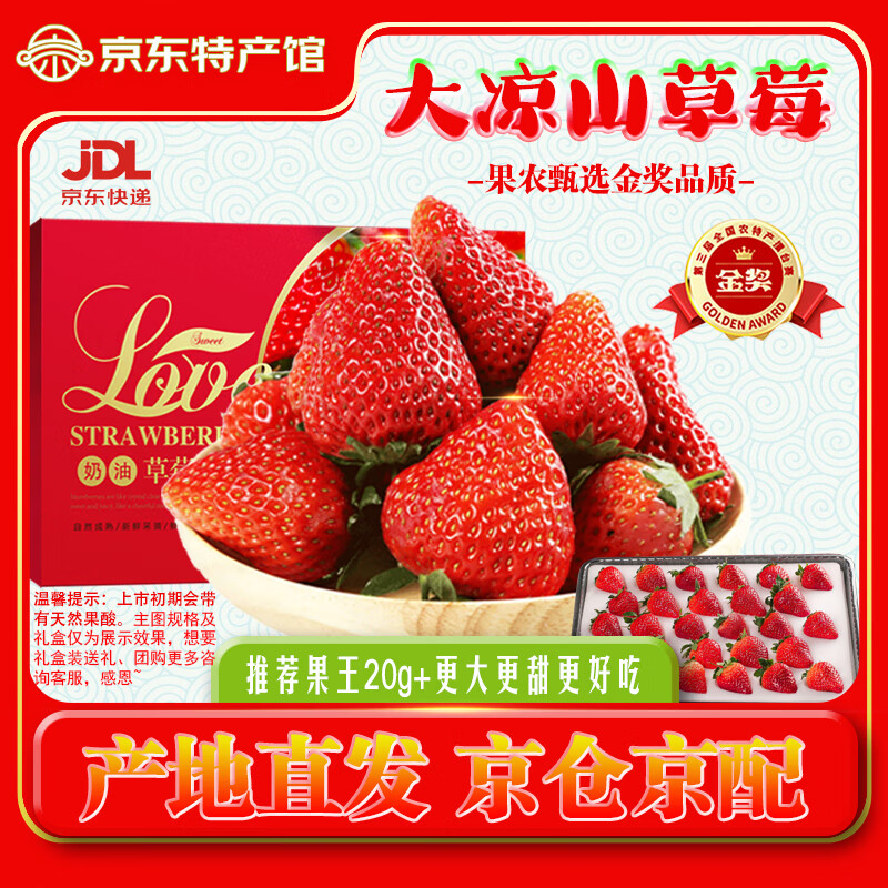 闽农语果四川大凉山草莓【JD顺丰-多地次日达】99红颜奶油非丹东草莓送礼 2盒装【精选果 单果15g+】250g/盒
