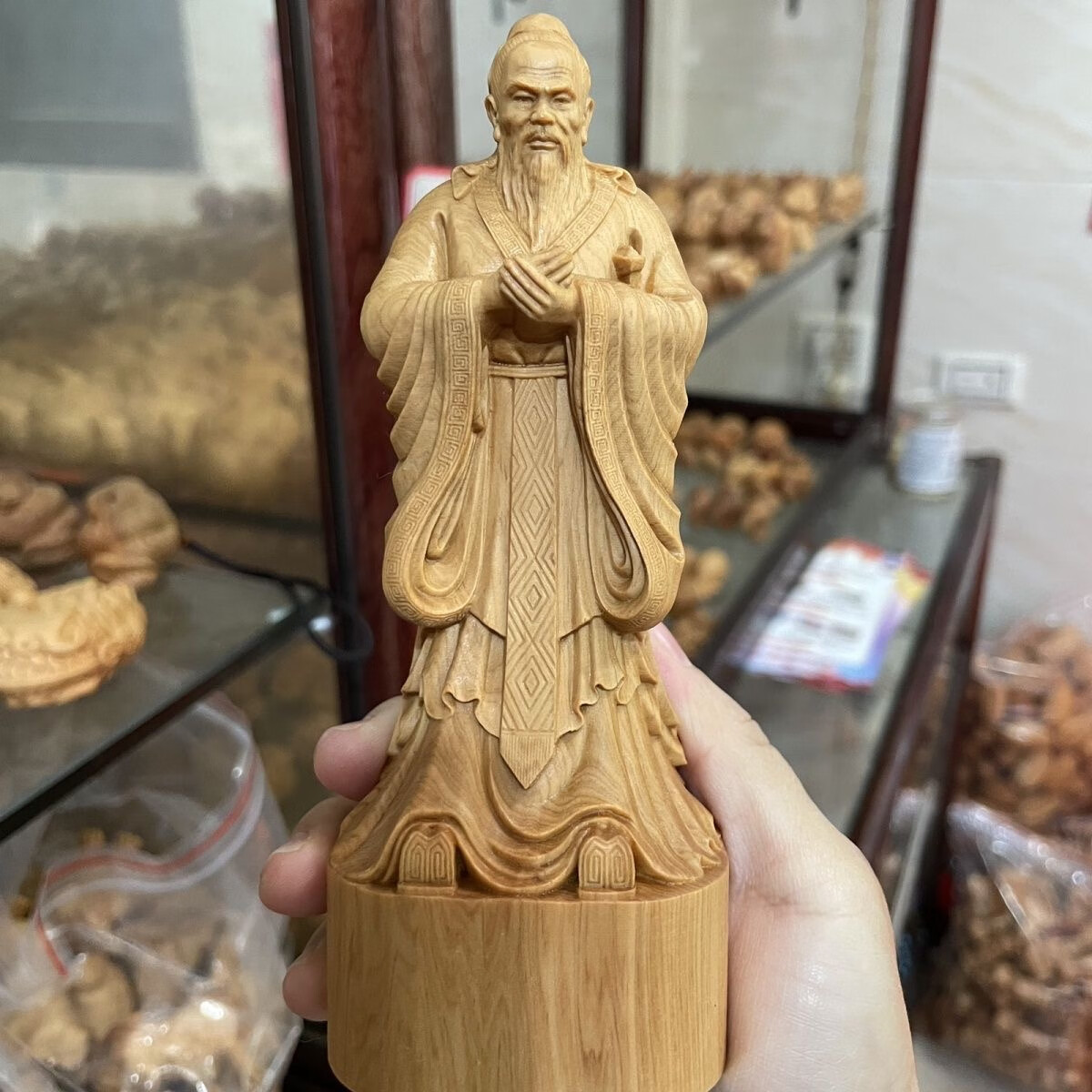 崖柏木雕雕刻孔子孔夫子摆件居家办公室老师工艺品人物装饰