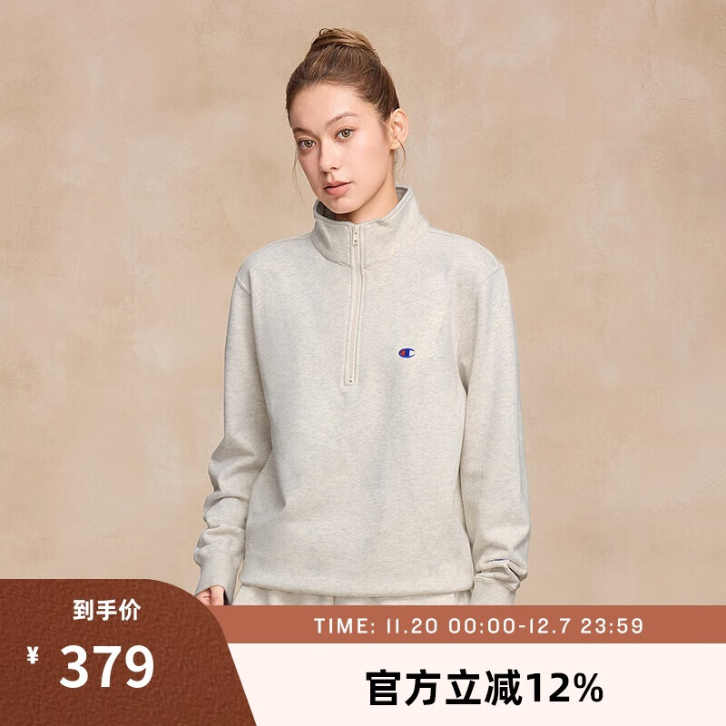 Champion冠军半拉链翻领卫衣男2025秋季新款立领上衣女 燕麦色 L