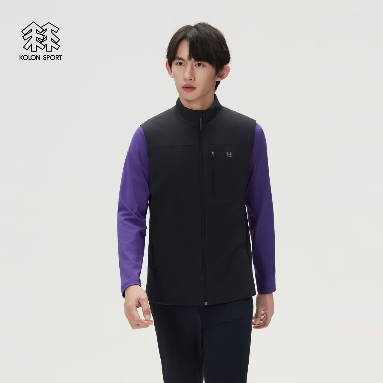 KOLON SPORT/可隆户外保暖棉衣 男士防水防风透湿P棉轻量棉服马夹 LHVT6SN021-BK 黑色 XL 180/100A