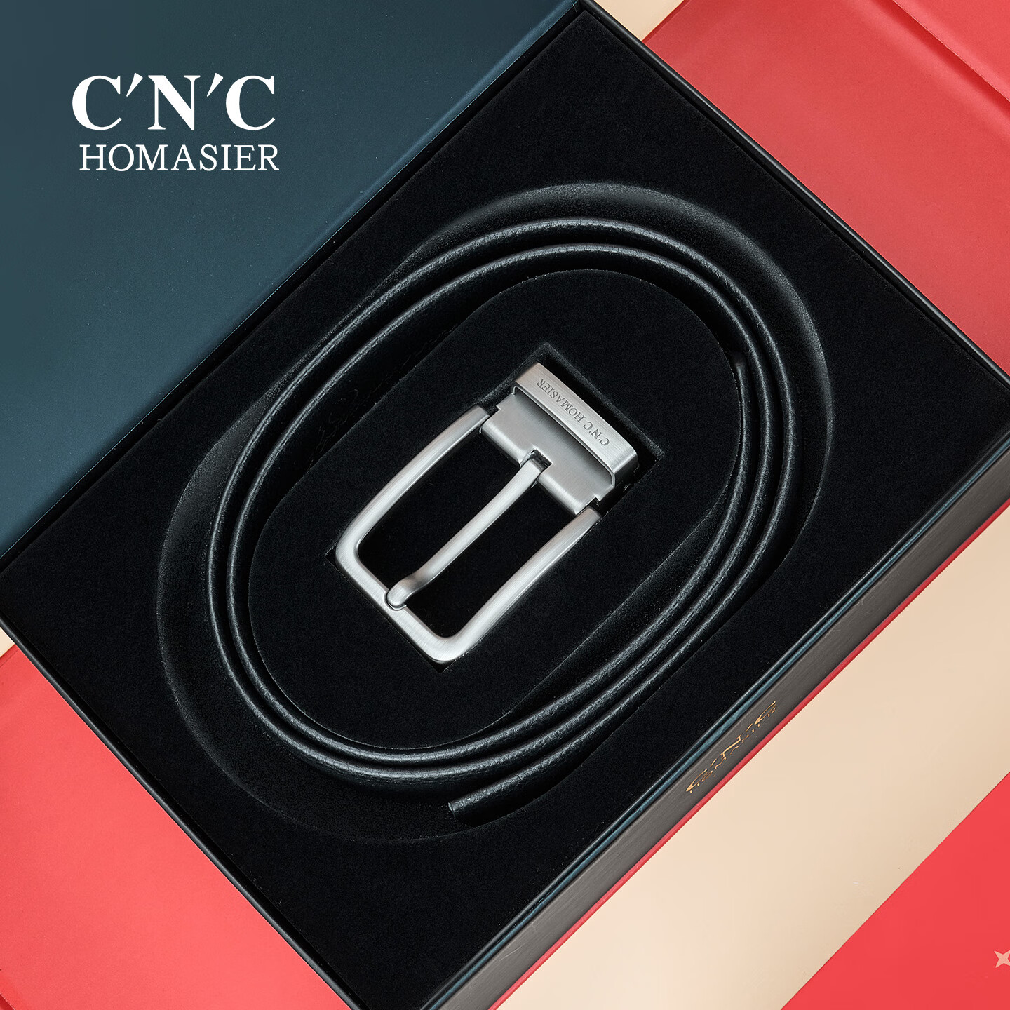 C'N'C·HOMASIER男士皮带时尚牛皮腰带休闲商务针扣真皮品牌轻奢松紧带裤腰带正品 头层牛皮-哑枪【可代写贺卡+高档盒】 110cm