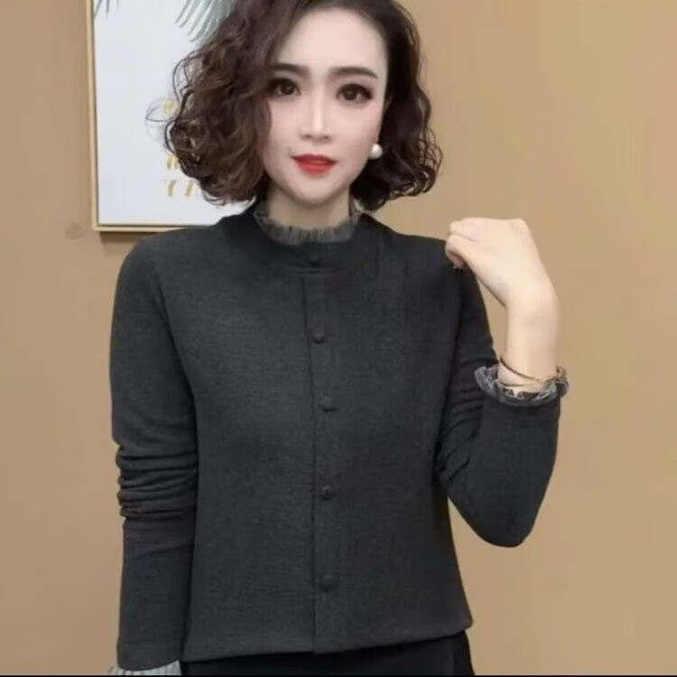 2025新款秋冬季时尚洋气打底衫女士气质百搭设计感花苞领长袖上衣 灰色 3XL 【建议体重130-145斤】