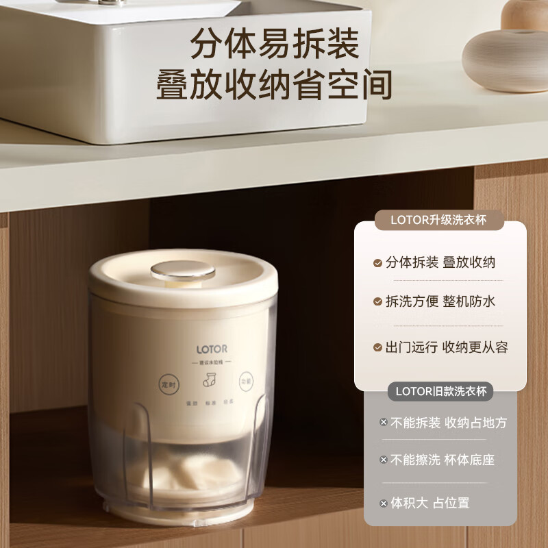 LOTOR徕多内衣洗衣杯 迷你洗衣机小型折叠洗衣机内裤洗衣机半自动懒人洗衣机宿舍便携式清洗机洗袜子机 分桶不串染+无线便携【双桶】