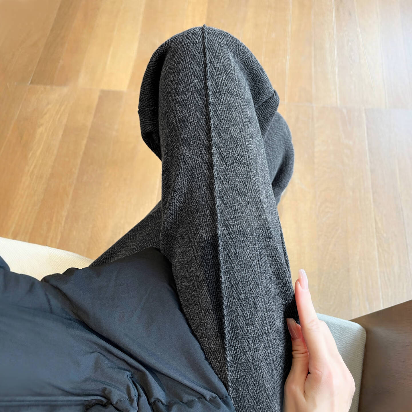 浪莎(LangSha)绵羊毛加绒休闲裤女2025冬季新款高腰垂感直筒防风保暖阔腿裤子女 米白-加绒 L 111-125斤