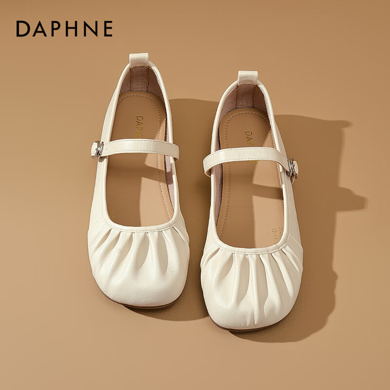 达芙妮单鞋女2025新款秋季软底鞋子法式玛丽珍鞋女款豆豆鞋晚晚鞋ZJ 米白色 38