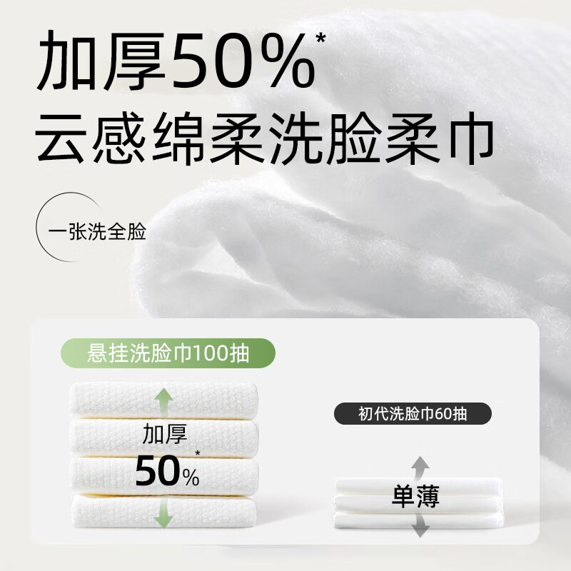 菲雀洗脸巾悬挂式洗脸巾一次性洗脸巾绵柔巾婴儿学生宿舍卸妆专用 厚款 100抽 挂式洗脸巾x1