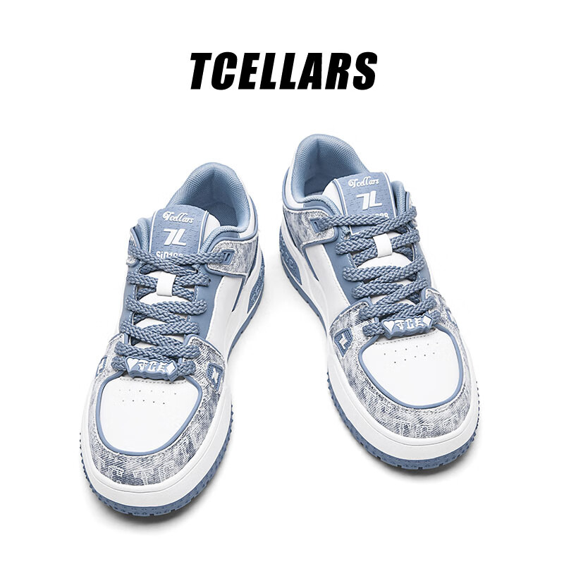Tcellars板鞋男鞋2025冬季新款轻奢涂鸦潮鞋低帮厚底复古百搭休闲鞋子男款 牛仔蓝（Tpai） 44