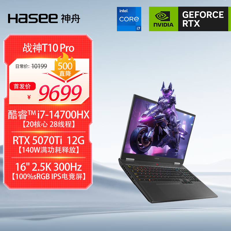 神舟（HASEE）【RTX5070Ti】战神T10 Pro 16英寸游戏本笔记本电脑(i7-14700HX 16G 1TB 2.5K 300Hz)