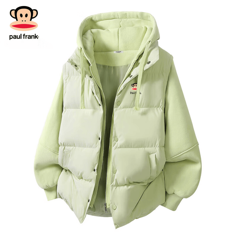 大嘴猴（paul frank）连帽情侣款棉服男士春季羽休闲加绒宽松保暖袄厚风大上衣外套服装 浅绿插荧绿色 【官方正品】 4XL 【建议200-220斤】