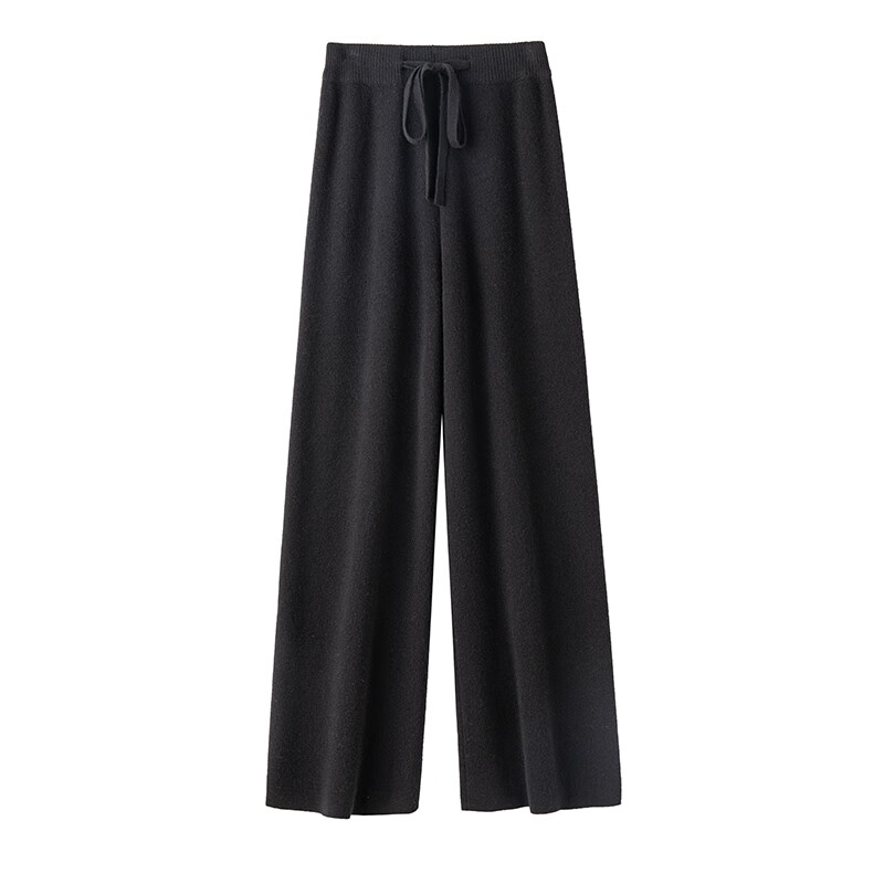 EMZ鄂尔多斯羊毛阔腿裤女休闲裤女秋冬季加长拖地裤高腰垂感直筒裤 黑色阔腿裤 黑色阔腿裤 均码 加长版