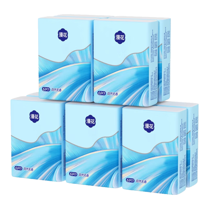 创宙 漫花手帕纸加厚面巾纸小包便携迷你餐巾纸抽纸随身装约会纸巾整箱 3层 6片*10包 超韧性