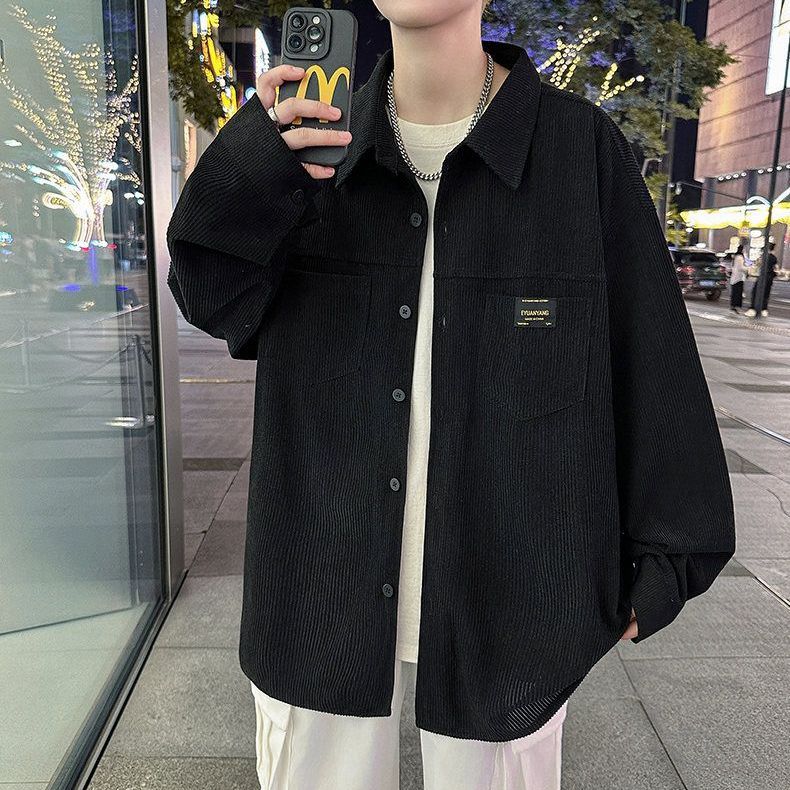 东馨鸟高级灯芯绒衬衫春秋款潮牌ins痞帅长袖潮流衬衣日系复古外套 灰色华夫格卫衣 3XL