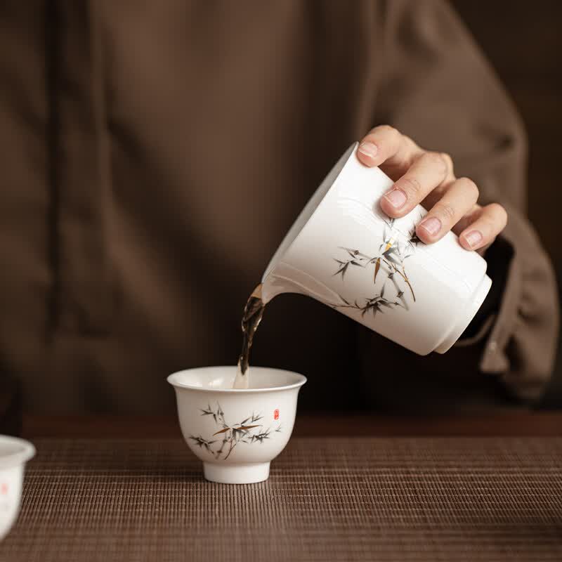 苏氏陶瓷羊脂玉瓷竹韵茶具套装三才盖碗泡茶壶功夫茶杯大套装礼盒平价茶具