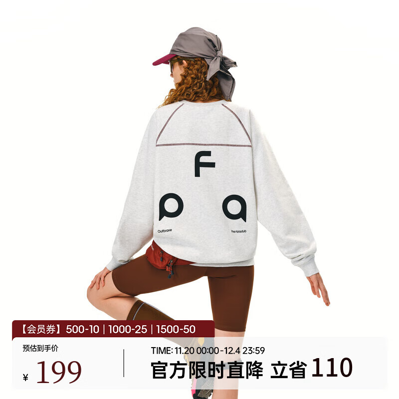 FPA恒温暖皮哈苏线圆领印花卫衣 春秋季潮牌潮流宽松情侣装套头上衣 燕麦色 S