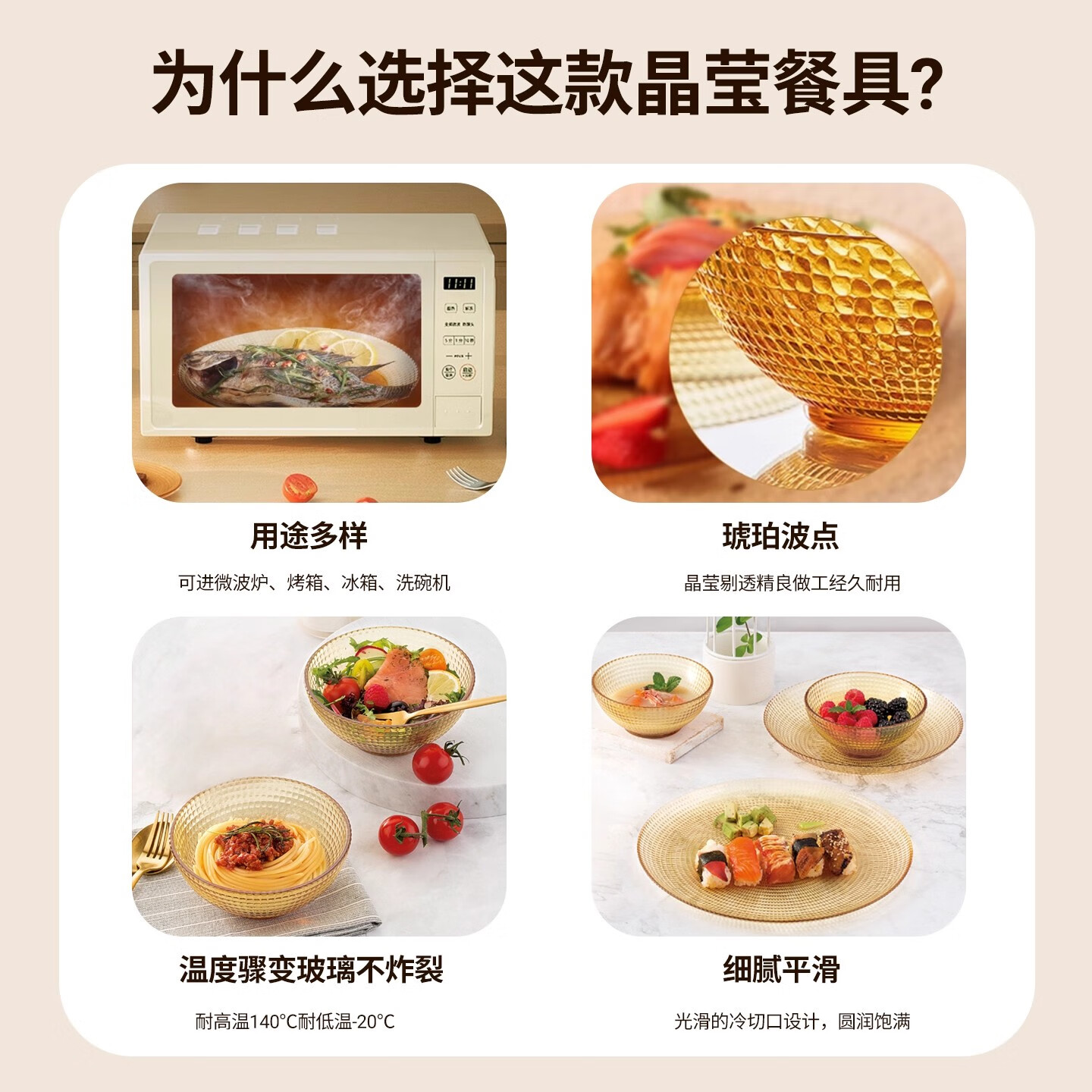 VISIONS康宁波点系列土耳其进口玻璃餐具耐热可微波炉饭碗菜碟盆鱼盘餐具 康宁-晶莹波点鱼盘土耳其进口 1头