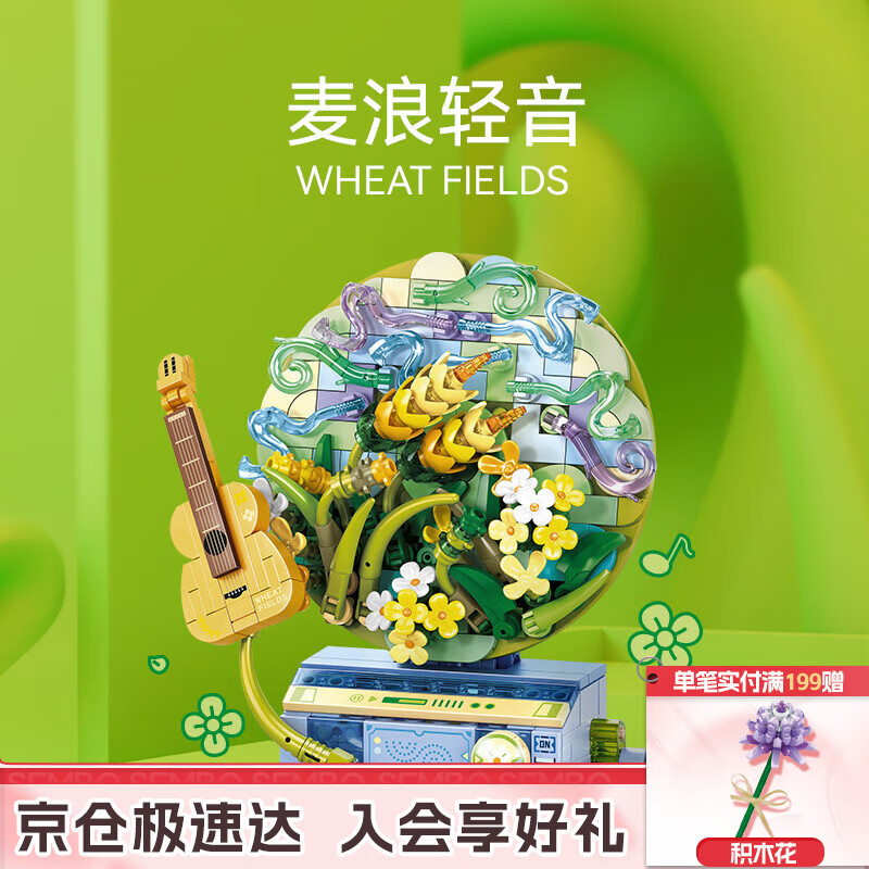 森宝积木花语旋音唱片机男生女生拼装玩具摆件生日礼物611099