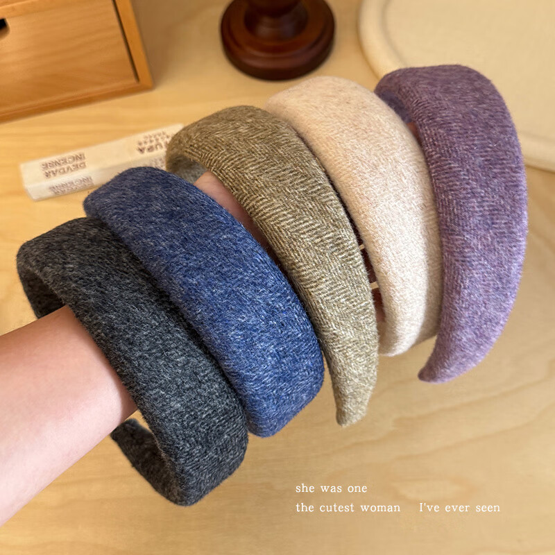 清晨的星星秋冬新款毛呢宽边发箍女款高级感洋气时尚高颅顶头箍外出百搭发卡 紫藤毛呢发箍