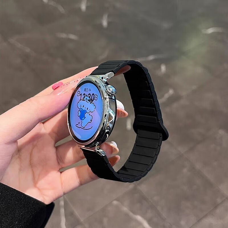 适用华为GT6表带磁吸硅胶双拼色watch5简约时尚男女表带 陶瓷白色 适用华为watch buds仅表带