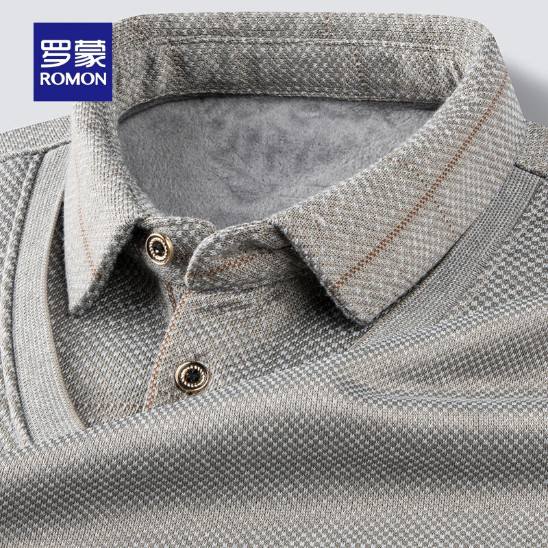 罗蒙（ROMON）加绒加厚含羊毛假两件针织衫男士冬季中青年保暖毛衣针织打底衫 7Z499181米驼 【含羊毛】 XL (175)