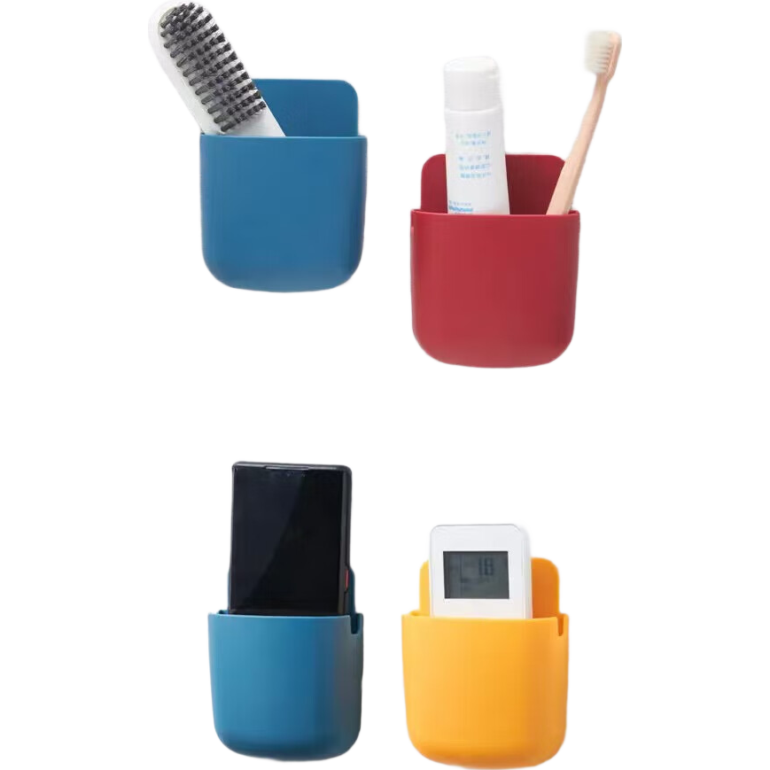 手机收纳盒免打孔壁挂式手机充电收纳架免钉墙上遥控器空调收纳盒 收纳盒【雾霾蓝】